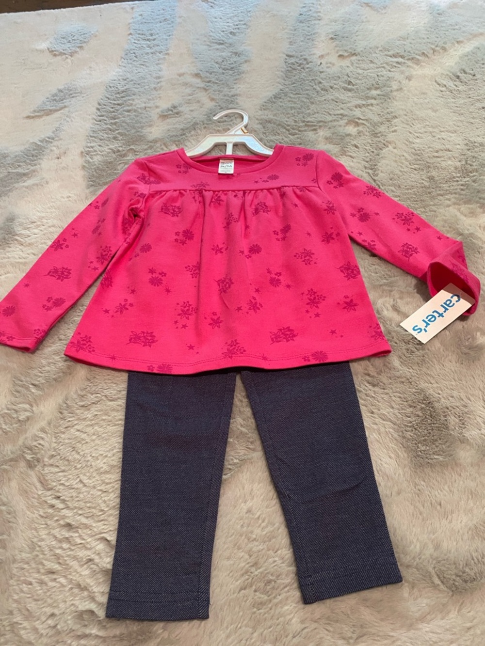 Carter's Hot Pink Long Sleeve Top with Navy Leggings Set